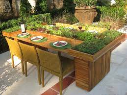 Outdoor Dining Table With A Built In Herb Garden Pallet Garden Furniture Backyard Outdoor Gardens