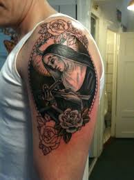 Check spelling or type a new query. Religious Style Colored Mother With Cross And Flowers Tattoo On Upper Arm Tattooimages Biz
