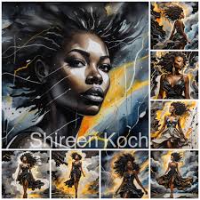 I have painted this portrait depicting a woman, who got her strength in the  dark/night. She walked through some dark difficultues but she is still  here, smiling and resilient.