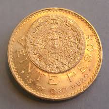 Mexico 1 peso 1957 to 1967. Mexiko 20 Pesos Azteca Goldmunze Veinte Pesos