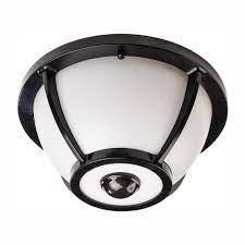 When the sun goes down, dualux® outdoor light fixtures provide continuous bright illumination during the early evening hours, then automatically dim to provide soft, ambient illumination. Hampton Bay 360 Degree Matte Black Round Integrated Led Motion Sensing Outdoor Flush Mount Hbi 4558 Bk The Home Depot