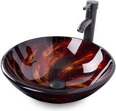 Black bathroom vanity ,vanity bathroom ,rustic bathroom vanities ,custom bathroom vanities ,sink cabinets ,42 inch bathroom vanity ,double bathroom vanities ,grey bathroom vanity ,gray bathroom vanity ,24 inch bathroom vanity. Artistic Vessel Sink Bathroom Tempered Glass Vanity Round Bowl With Oil Rubber Bronze Faucet And Pop Up Drain Combo Flame Red Amazon Com