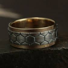 Men S Two Tone Ring Genus Apis Ring Men S Wedding Band Etsy