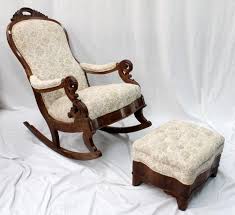 Complete with an antique oak finish, there is. An Antique Upholstered Rocking Chair Wiyh Matching Foot Stool Seating Singles Pairs Threes Of Chairs All Types Furniture