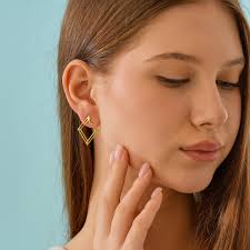 14K Gold Rhombus Ear Jacket Earring , Geometric Gold Earrinng , Minimalist  Earring Jacket , Handmade Jewelry , Gifts for Her , Wedding Gifts