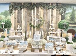 Donovins Rustic Communion Catchmyparty Com Baptism Decorations Boy Holy Communion Party First Communion Decorations