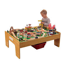 Amazon Com Kidkraft Adventure Town Railway Train Set Table With Ez Kraft Assembly Natural Gateway Train Set Table Wooden Train Set Table Wooden Train Set