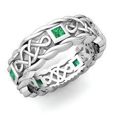Mens Emerald Wedding Band In 14k White Gold Celtic Band Sale Extra 20 Off Code Prehdy Mens Rings Wedding Diamond Celtic Wedding Bands Celtic Wedding Rings