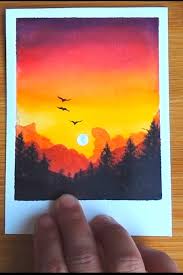 In this video i will show you how to make an easy watercolor sunset for beginners. Easy How To Draw A Sunset Landscape Step By Step Tutorial For Beginner Easy Diy Video Watercolor Art Lessons Nature Art Painting Painting Art Lesson