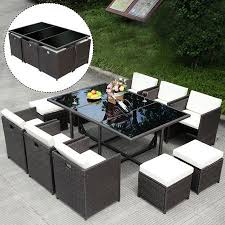 Constructed of cast aluminum, it features a textured fan tabletop (with an umbrella hole) and a sturdy base that makes a bold statement in any outdoor space. Costway 9pcs Patio Rattan Dining Set Cushioned Chairs Ottoman Wood Table Top White Walmart Com Wicker Garden Furniture Outdoor Patio Decor Patio Dining Set
