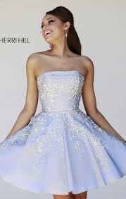 2015 Elegant Silver Strapless Beaded Short Party Dress Sherri Hill 21362 Silver 172 00 Prom Dre Lavender Prom Dresses Dresses Strapless Cocktail Dresses