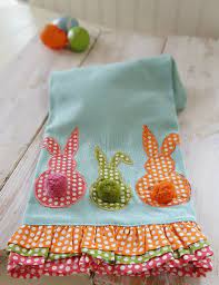 Easter Bunny Rabbit Ruffle Edge Kitchen Tea Towel By Artistic Accents Blue Gift Sewing Crafts Towel Crafts Crafts