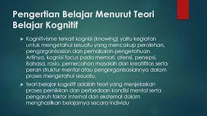 Teori belajar kognitif pengertian teori kognitif istilah cognitive berasal dari kata cognition artinya adalah pengertian, mengerti. Teori Belajar Dan Penerapannya Dalam Pembelajaran Lanjutan Ppt Download