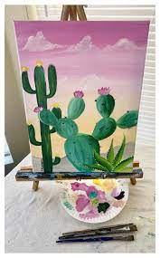 Watercolor handpainted cactus plant and succulent watercolor potted cactus clipart ~ illustrations. Easy Cactus Painting Desert Golden Hour Cactus Painting Cactuspainting Easy Desert Acrylic Flower Painting Canvas Simple Canvas Paintings Small Canvas Art
