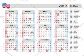 Vector Simple Calendar 2019 Usa Calendar Calendar Design Simple