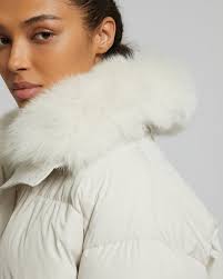 Discount white padded coat with fur hood Hot Sale