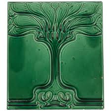 Art Nouveau Emerald Green Glazed Tree Ceramic Tile Ceramic Tile Art Art Deco Tiles Art Nouveau