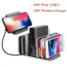 Usb C Charger Ziku 100w Wireless Charger 5 Port Usb Charging Station Stand Dock Organizer Travel Charger Wireless Charger Usb Charging Station Travel Charger