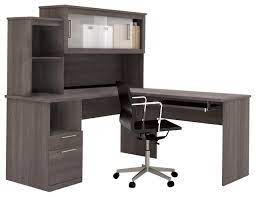 Made of laminate over engineered wood in ash gray finish. Dayton By L Shaped Desk Bark Gray Transitional Desks And Hutches By Bisonoffice Houzz