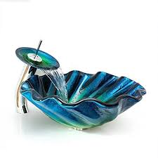 Kunmai Blue Green Seashell Wave Tempered Glass Vessel Sin Https Www Amazon Ca Dp B072fqq9kn Ref Cm Sw R Glass Bathroom Glass Vessel Sinks Glass Bowl Sink