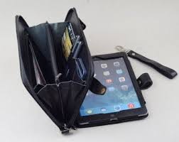 Noir Plein Grain Cuir Fermeture A Glissiere Poignee Sac A Main Avec Apple Ipad Pro Poignee Embrayage Affaires Portefeuil Ipad Purse Leather Portfolio Case Ipad