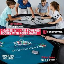 4 Player Air Hockey And Poker Game Multi Game Table W Led Scorer Sound Effects Mdsports Air Hockey Table Air Hockey Poker Games
