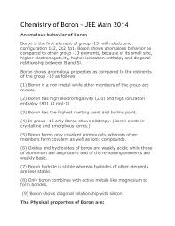 Chemistry Of Boron Jee Main 2014 Chemistry Study Guide Chemistry Boron