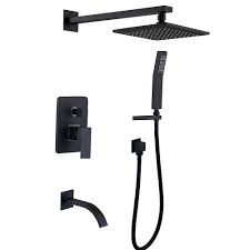 Matte black shower fixtures add a statement piece to your bathroom with a matte black shower. Shower System Matte Black Bathroom Wall Mount Shower Faucet Set With 8 Inches Rain Shower Head And Waterfall Tub Spout Hand Shower Head Fixtures Black Shower Tub Faucet Buy Online In Qatar At