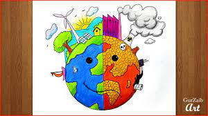 Happy kid cartoon standing around the world. World Environment Day Drawing For Competition Save Earth Save Nature Poster Chart Step By Step Youtube
