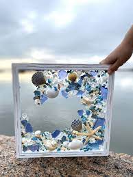 Free Shipping 12x12 Beach Glass And Shells In A Frame Etsy Beach Glass Art Sea Glass Art Sea Glass Crafts