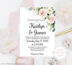 Wedding Invitation Template Blush Florals Edit Online Download Print Wedding Invitation Templates Printable Wedding Invitations Wedding Invitation Card Template