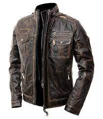 Men Cafe Racer Slim Fit Distressed Brown Biker Real Leather Jacket Leather Jacket Men Distressed Leather Jacket Cafe Racer Leather Jacket