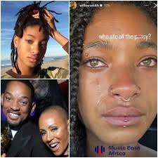 Will Smith's daughter, Willow Smith, wants to know who ate all the pvssy  🤔‼️ Willow Smith shared a photo with tears coming down her face and asked,  “Who ate all the pvssy?”