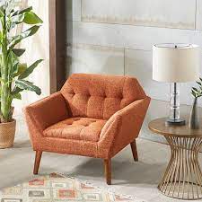 Orange Newman Mid Century Accent Chair Fabric Lounge Chair Lounge Chairs Living Room Living Room Chairs