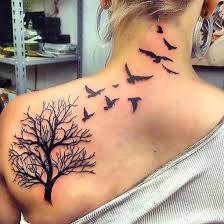 Birds Flying Away Tattoo Designs A Nice Tattoo Idea With Birds Flying From A Tree It Can Symbolize Freedom Color Black Tags Easy Meaning Bird Tattoos For Women Neck Tattoo Beauty Tattoos