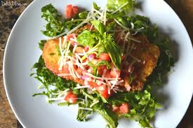 Place chicken in egg wash then toss in the panko mixture. Chicken Milanese With Bruschetta Arugula Delish D Lites