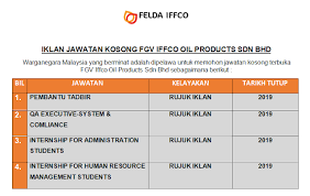 Felda iffco main producer and supplier of palm fats and oil products in malaysia. Pelbagai Jawatan Kosong Fgv Iffco Oil Products Sdn Bhd Dibuka 2019