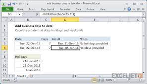 Adding days to the current date. Excel Formula Add Business Days To Date Exceljet