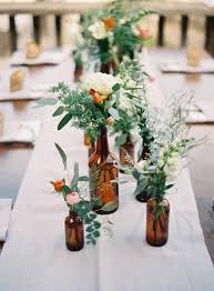 Table Decorations Ideas With Eucalyptus I Could Do Green Or Amber Bottles With Assorted Greenery Wedding Centerpieces Beer Themed Wedding Wedding Bottles