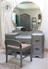 Vintage Art Deco Waterfall Dressing Table Vanity With Bench Zinc Finish Gorgeous Large 40 Beveled Mirror Deco Furniture Furniture Waterfall Furniture
