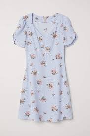 H M H M Dress Light Blue Floral Women Black Dress Outfit Casual Puff Sleeve Dresses Short Dresses