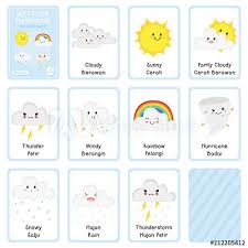 雷，雷声, 雷鸣般的响声，轰隆声, 打雷, 轰隆隆地移动, 怒吼. Cute Weather Flashcards Vector Design Printable Weather Bilingual Flashcard English Indonesian Language Cart Kartu Flash Pelajaran Bahasa Inggris Buku Cetak