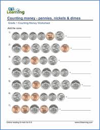 Grade 1 Math Worksheet Counting Money Pennies Nickels And Dimes Money Worksheets Counting Money Worksheets Counting Money