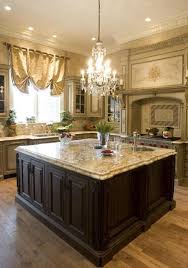 Custom Built Kitchen With A Massive Center Island Ornate Crown Moulding And A Fancy Chandelier Vi Custom Kitchen Island Elegant Kitchens Beautiful Kitchens