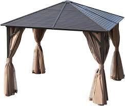 Yitahome 10x12 ft outdoor patio hardtop aluminum canopy gazebo with mosquito netting and privacy curtain for garden, backyard, deck, lawns, parties. Amazon Com Outsunny 10 X 10 Outdoor Hardtop Patio Gazebo Steel Canopy With Aluminum Frame Mesh Nettings Curtains Top Hook Light Brown Garden Outdoor