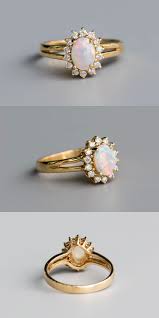 Stunning Flower Design Australian Opal Diamond Engagement Wedding Ring 14k Gold Vintage Gold Engagement Rings Engagement Rings Opal White Gold Rings