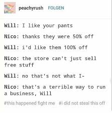 It really wasn't that funny, solace. nico said, it was honestly a pretty pathetic attempt at humor. will continued to laugh. Image Result For Cute Solangelo Fanart Percy Jackson Funny Percy Jackson Memes Percy Jackson Books