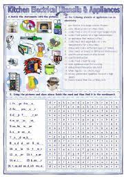 English Worksheet Match Find Kitchen Electrical Utensils Appliances Ingles