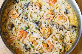 Reduce the white wine to about half before adding the chilli paste, red pepper and cream. Creamy Shrimp Pasta With Mushrooms Julia S Album