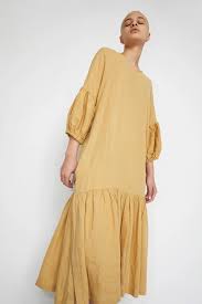 Black Crane Puff Dress In Tan In 2020 Puff Dress Dresses Black Crane